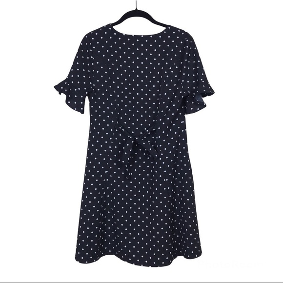 Gianni Bini Black Polka Dot Flare Sleeve Button Front Tie Back Dress Size S - Picture 4 of 6